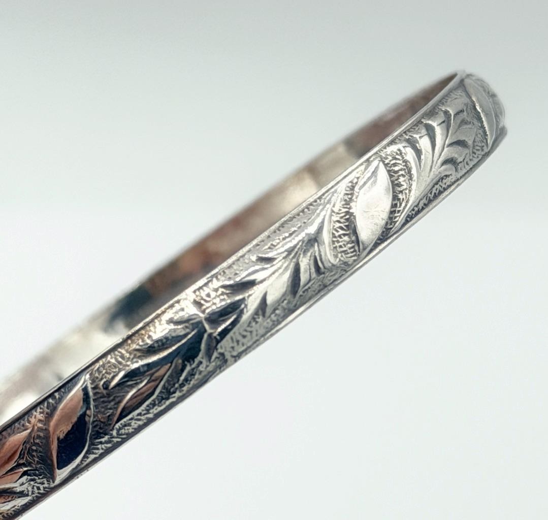 Vintage Sterling Silver Danecraft Felch Leafy Floral Bangle Bracelet