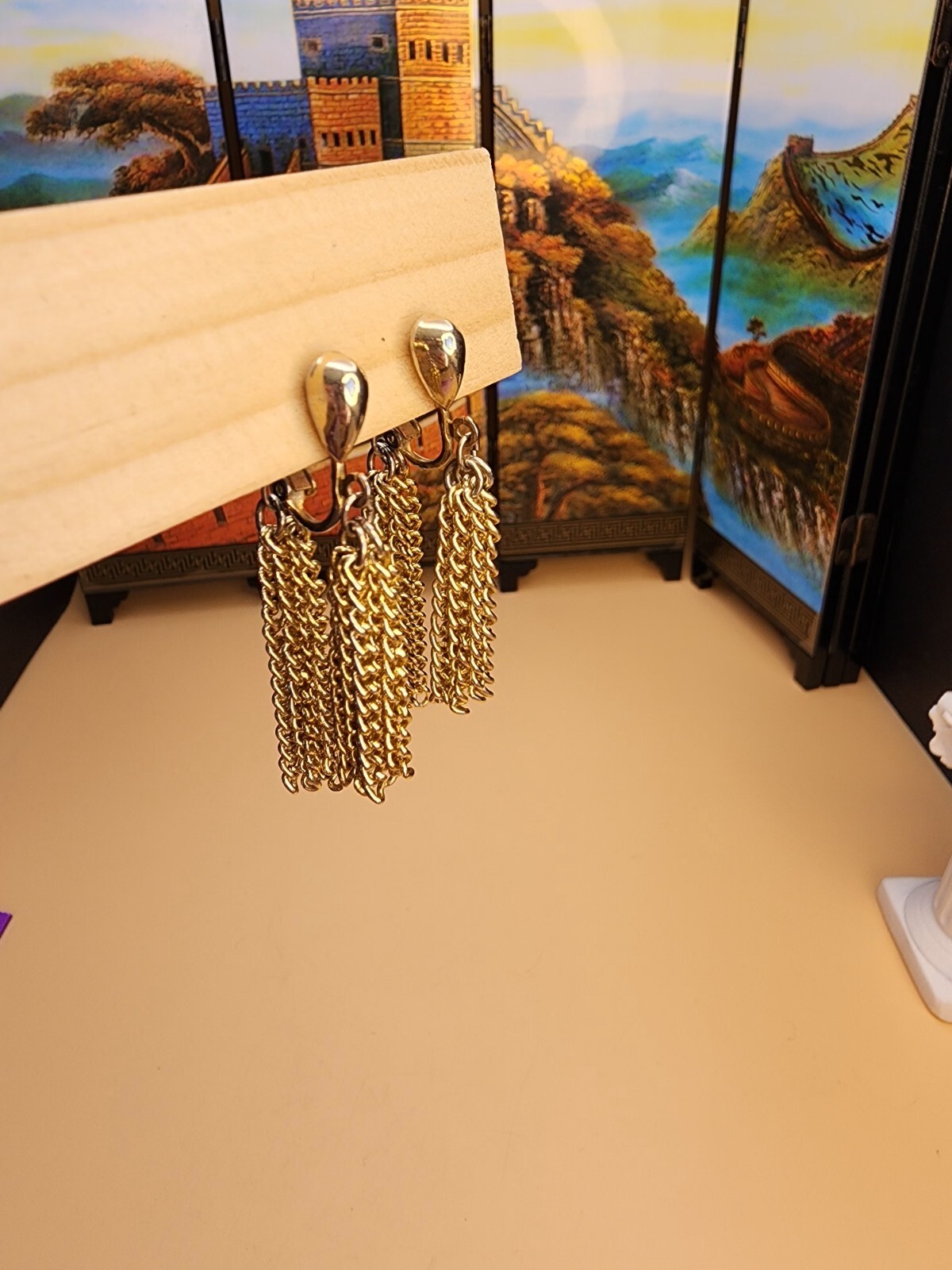 Vtg SARAH COVENTRY Signed Double Tassel Earrings Clip-On Gold Tone FREE $HIPPING