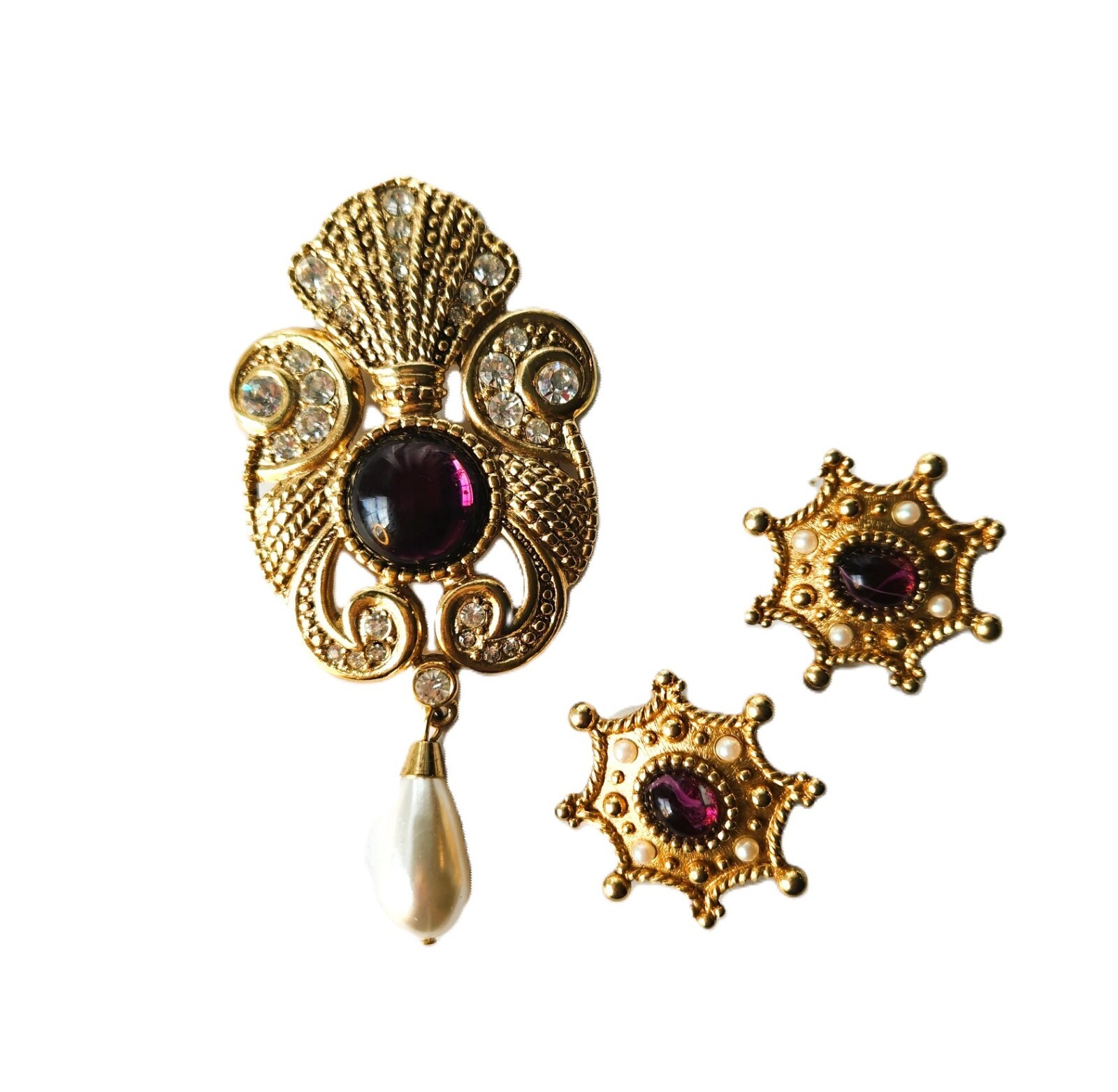 Jeff Lieb Brooch & Piscatelli Earrings: Vintage Jewels of India, Moghul style