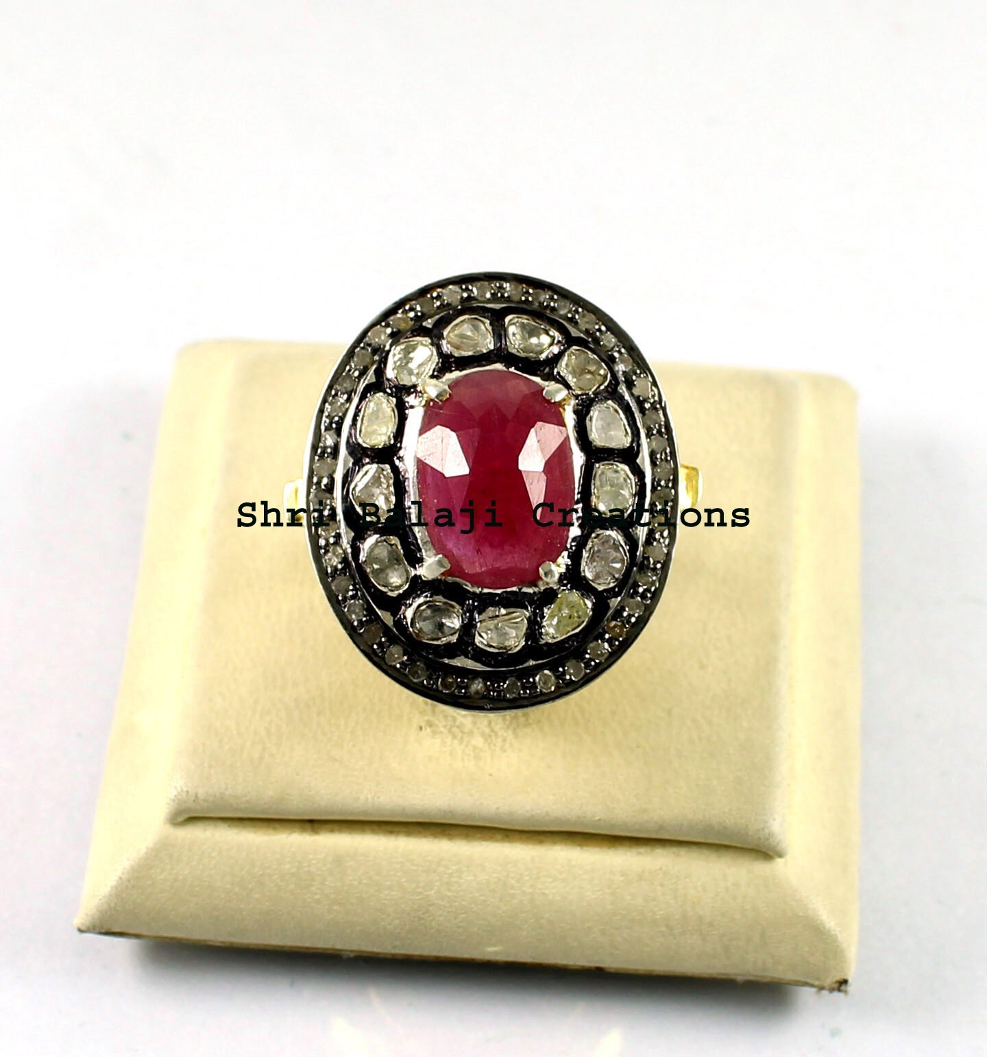 Natural Rosecut Diamond Ruby 925 Sterling Silver Ring Jewelry Gift For Her