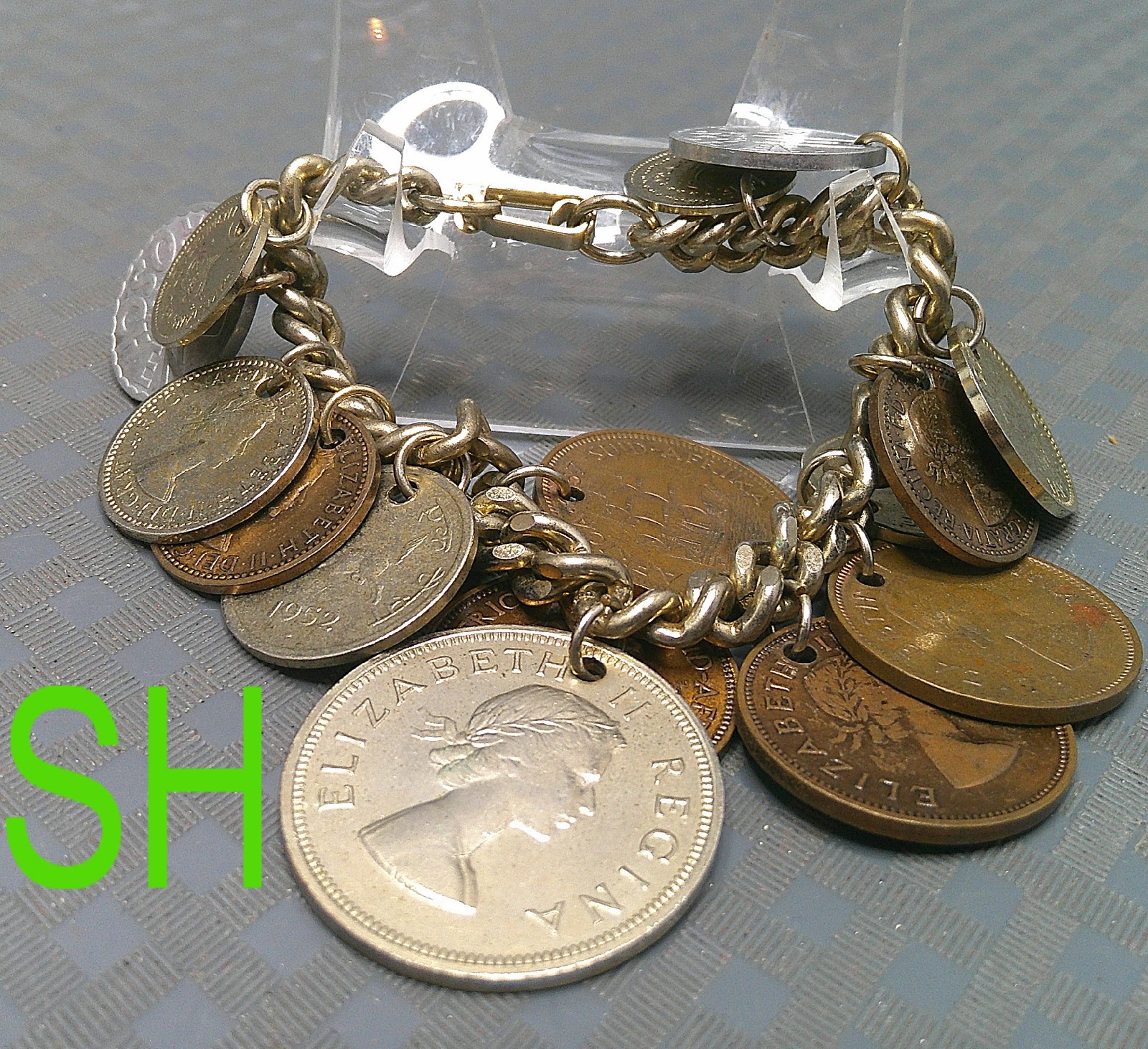Vintage 1950s Coin Charm Bracelet British Colonies Pakistan India South Africa