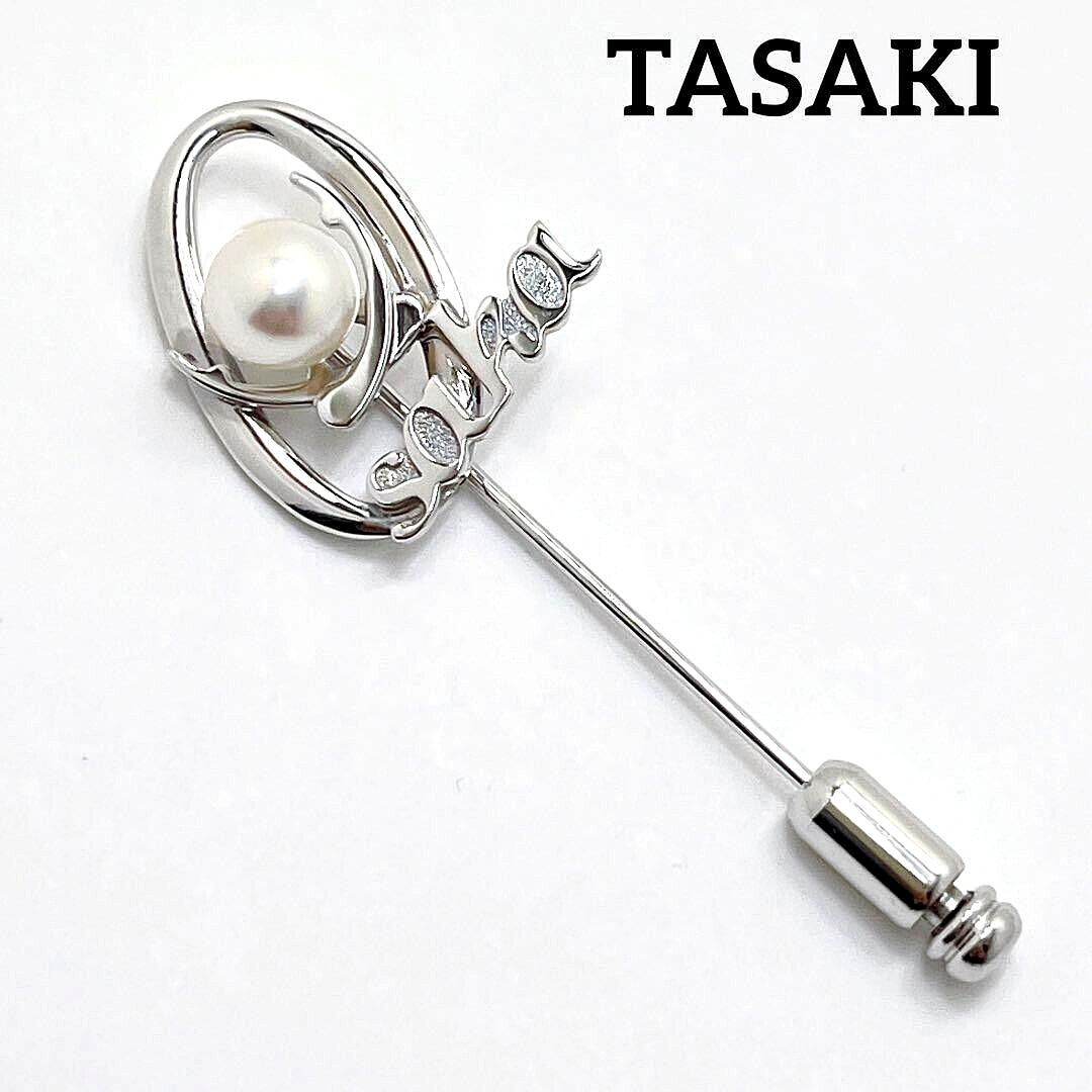 TASAKI JAPAN Akoya 6.4mm Pearl Silver Pin Brooch Lapel Pin Tasaki RareAntique