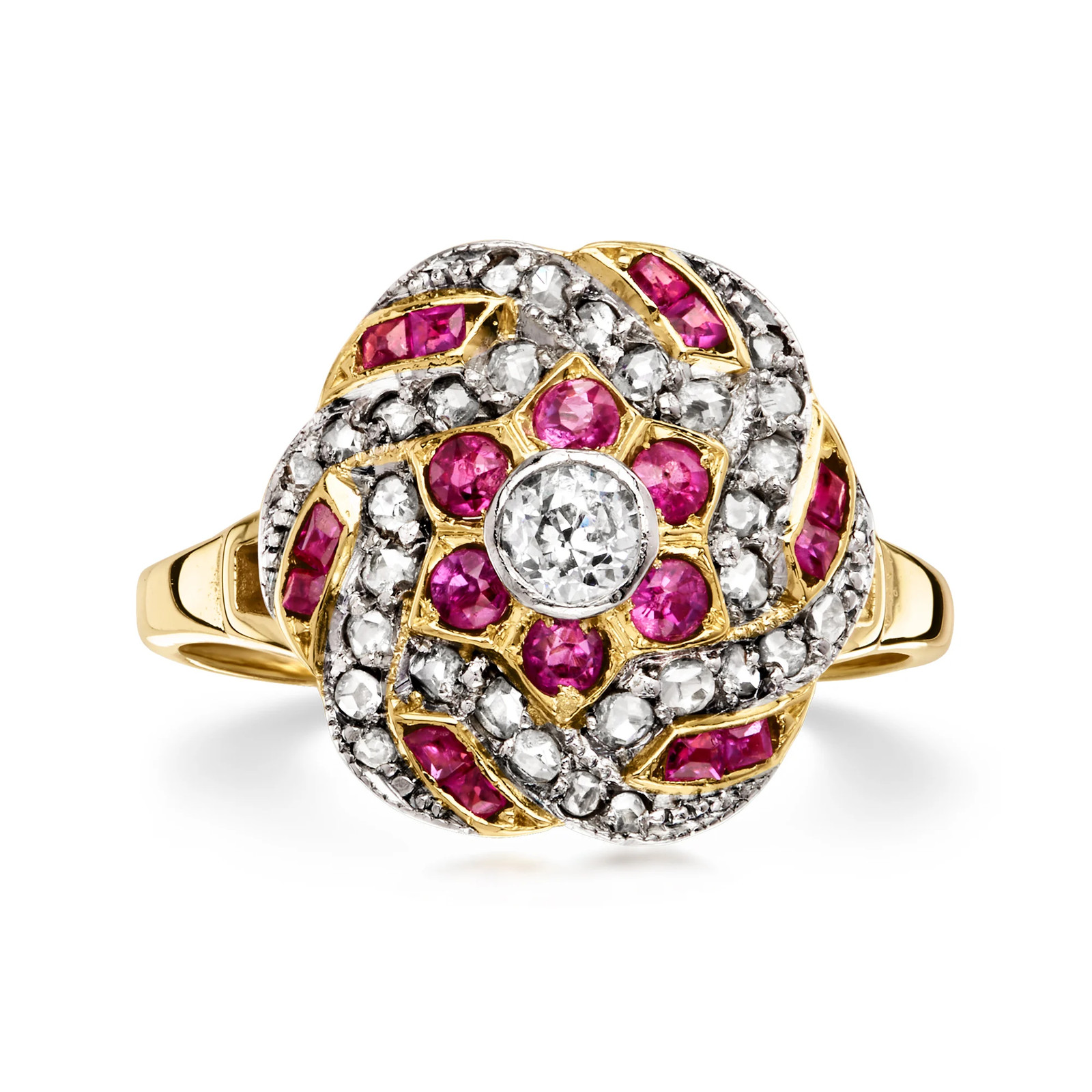 Vint Ruby & Diamond Floral Rng in 14k Gold Size 6