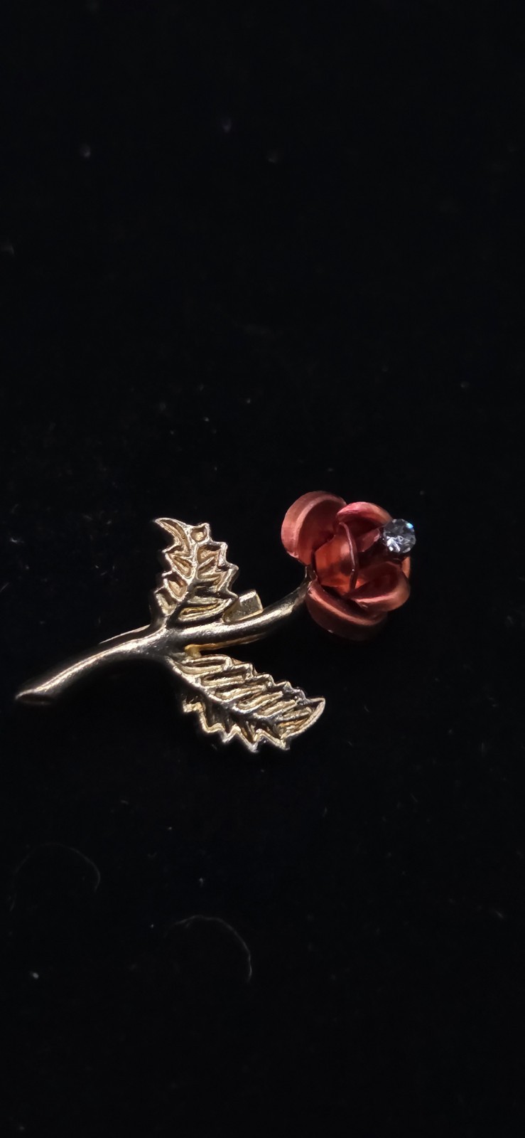 Vintage Cerrito Rose Brooch Red Enamel Petals and a Gold Tone Stem and Leaf