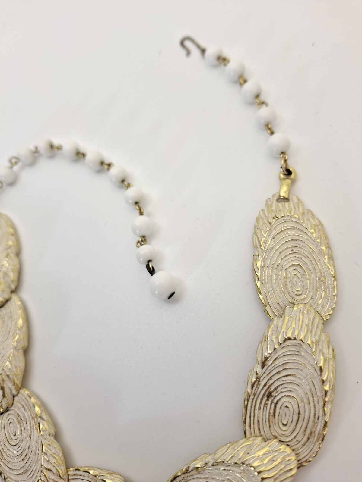 Vintage BSK Collar Link Necklace White Enamel Log Slices Trees Cabincore Nature