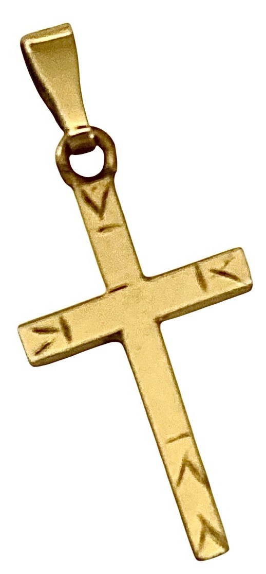 VINTAGE M.C. CO. NEW YORK 1950’s Yellow Gold Filled Small ETCHED CROSS Pendant