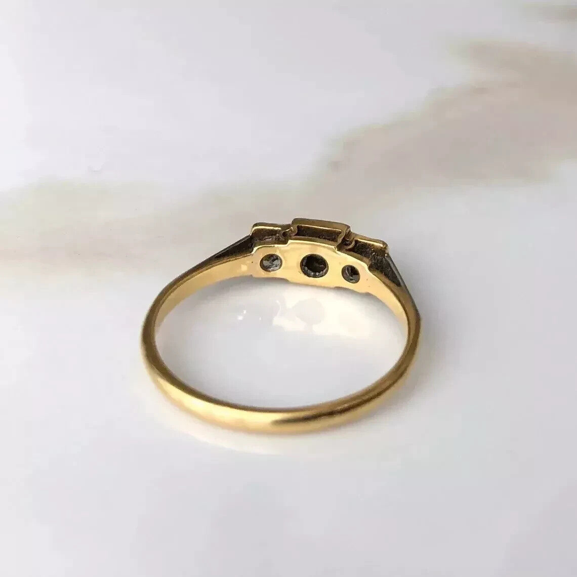Art Deco Style Three-Stone Round Lab Created 14K Gold FN Engagement Ring