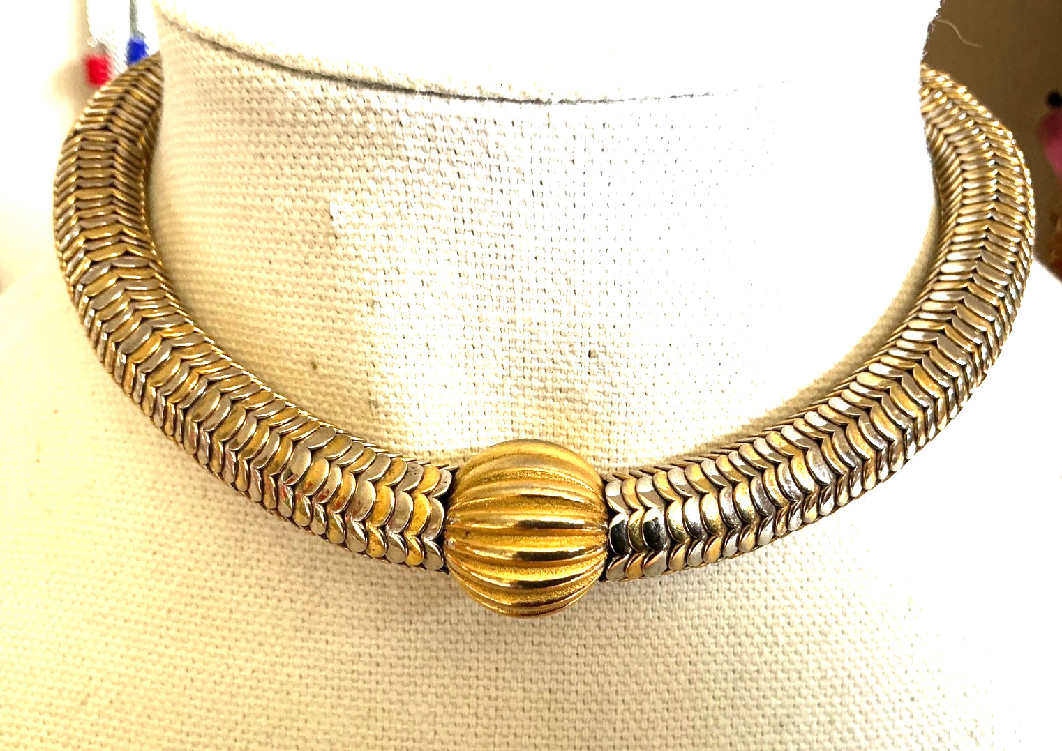VTG YSL Snake Gold Choker Slinky Yves Saint Laurent Necklace 15” 90s 80s