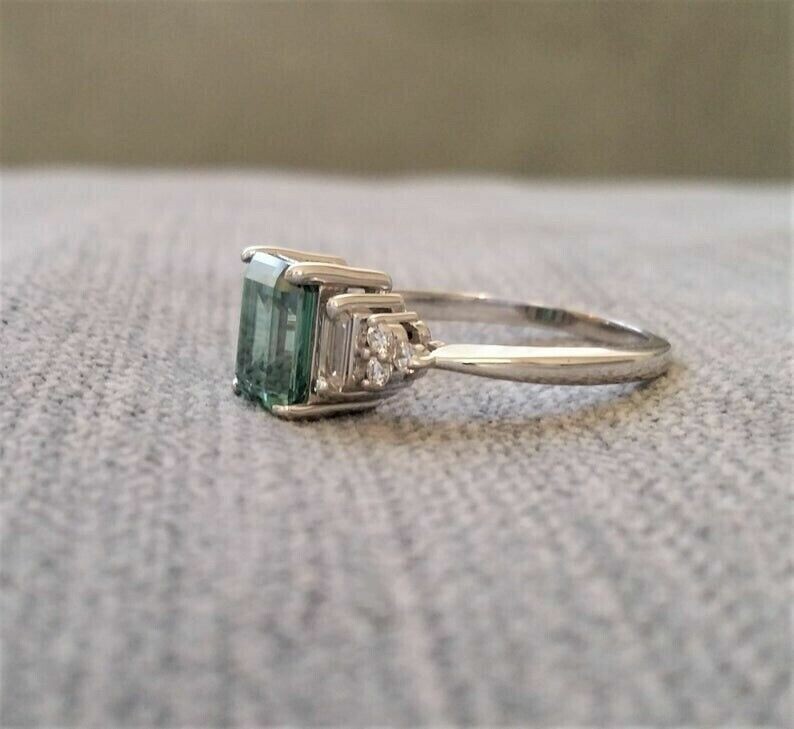 Art Deco Style Mint Green Lab Created Emerald Gothic Engagement 925 Silver Ring