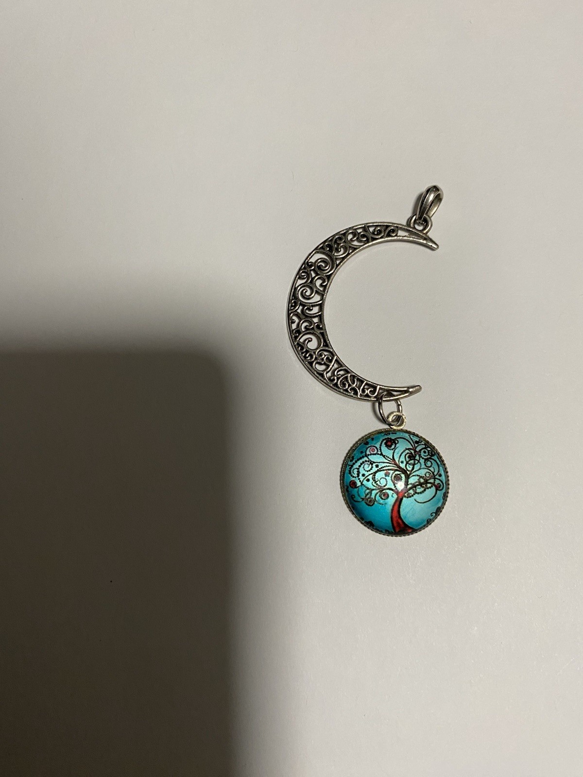 Vintage Crescent Moon With Tree Of Life Pendant, Silver Tone