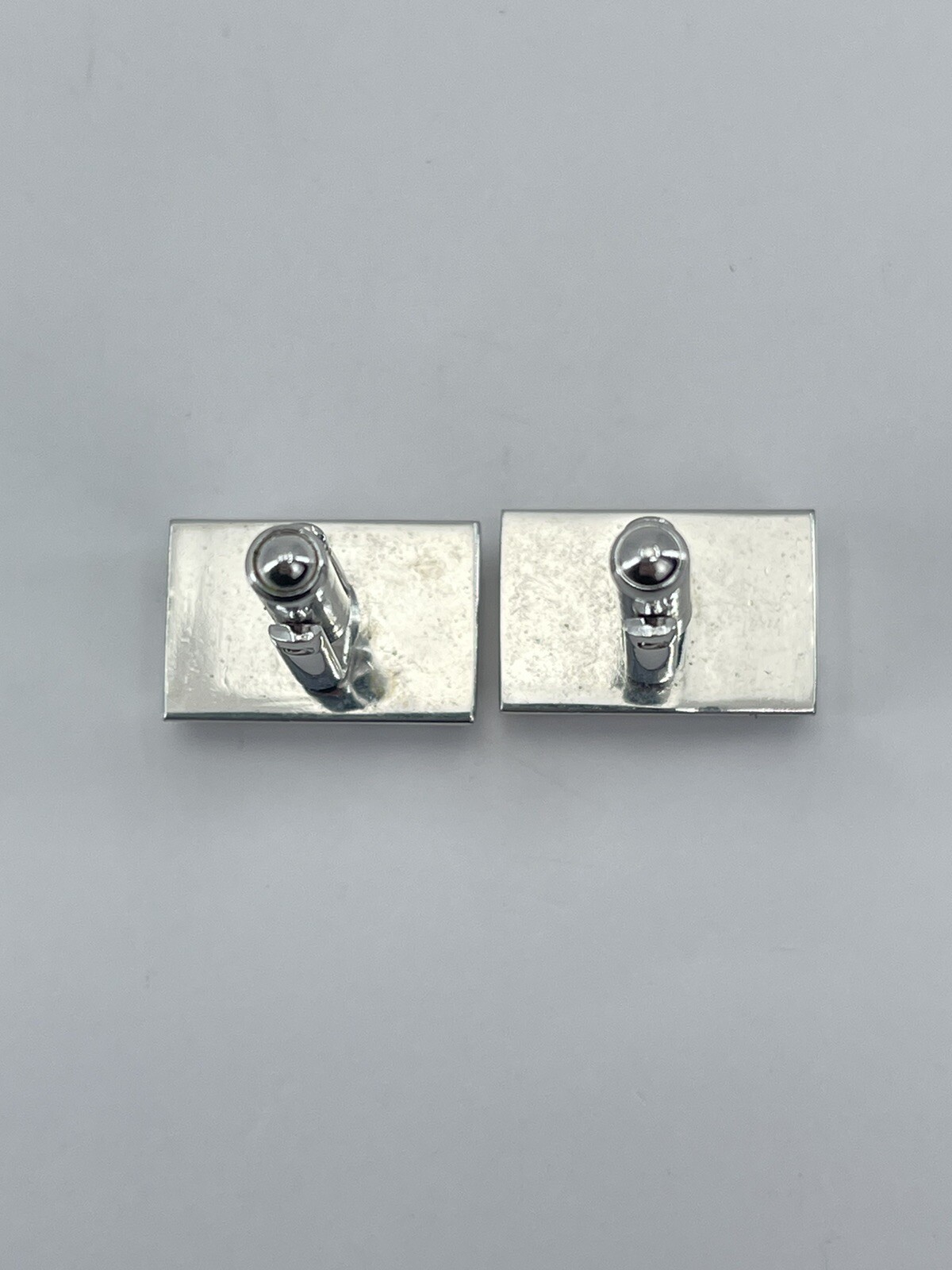 Cufflinks Rectangle Silver tone with horizontal black enamel lines