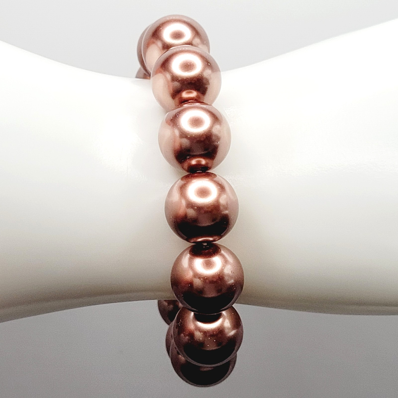 Hematite Chunky Rose Gold Coppery Metallic Hue Round Beaded Stretch Bracelet