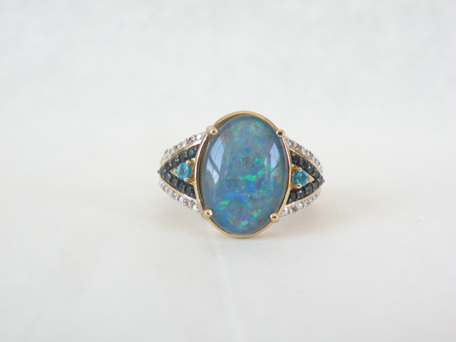 Sterling Silver 925 Gold Over Australian Opal Triplet Gemstone Ring Size 6
