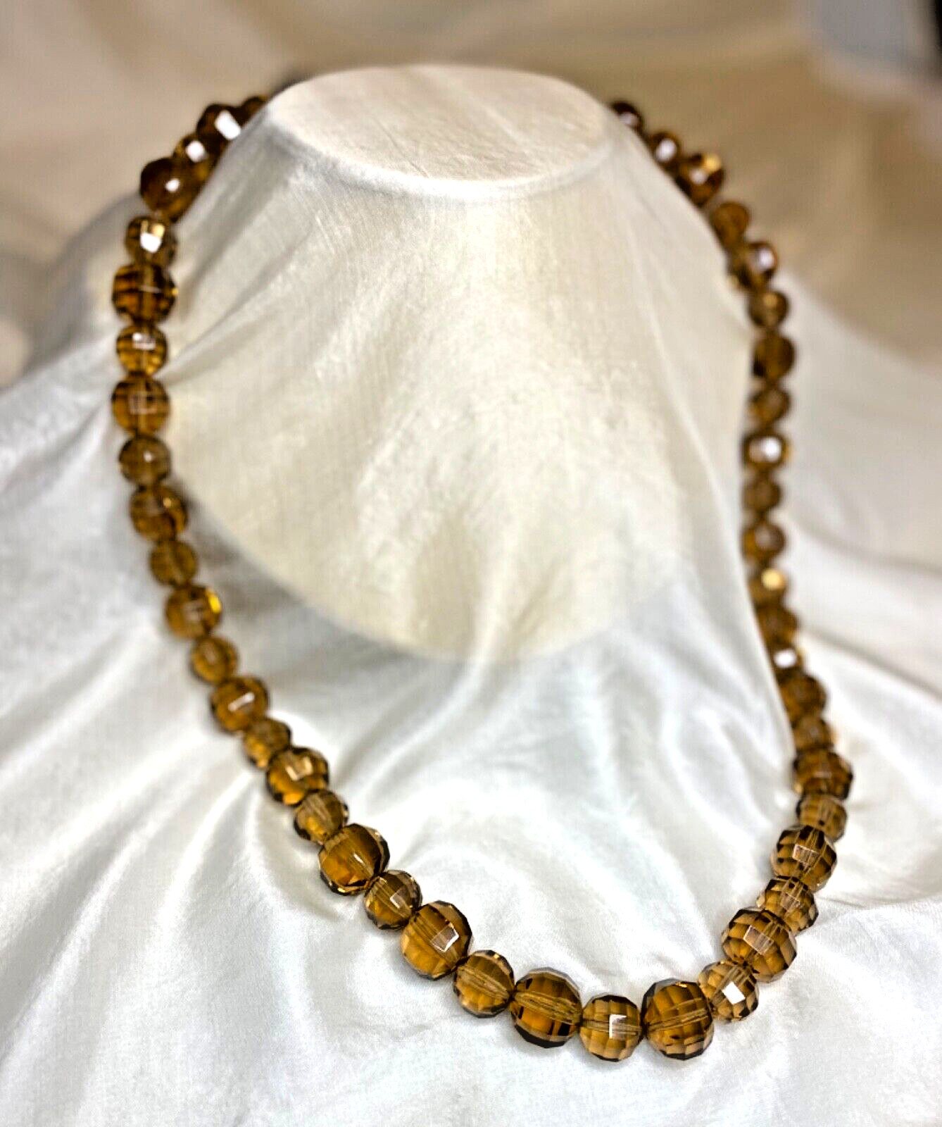 Vintage Art Deco Golden Brown Czech Large Crystal Glass Bead Strand Necklace 30″