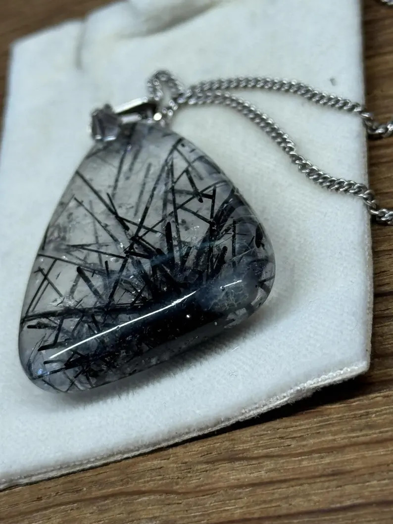 antique large rutilated tourmaline quartz pendant with chain necklace 835 silver