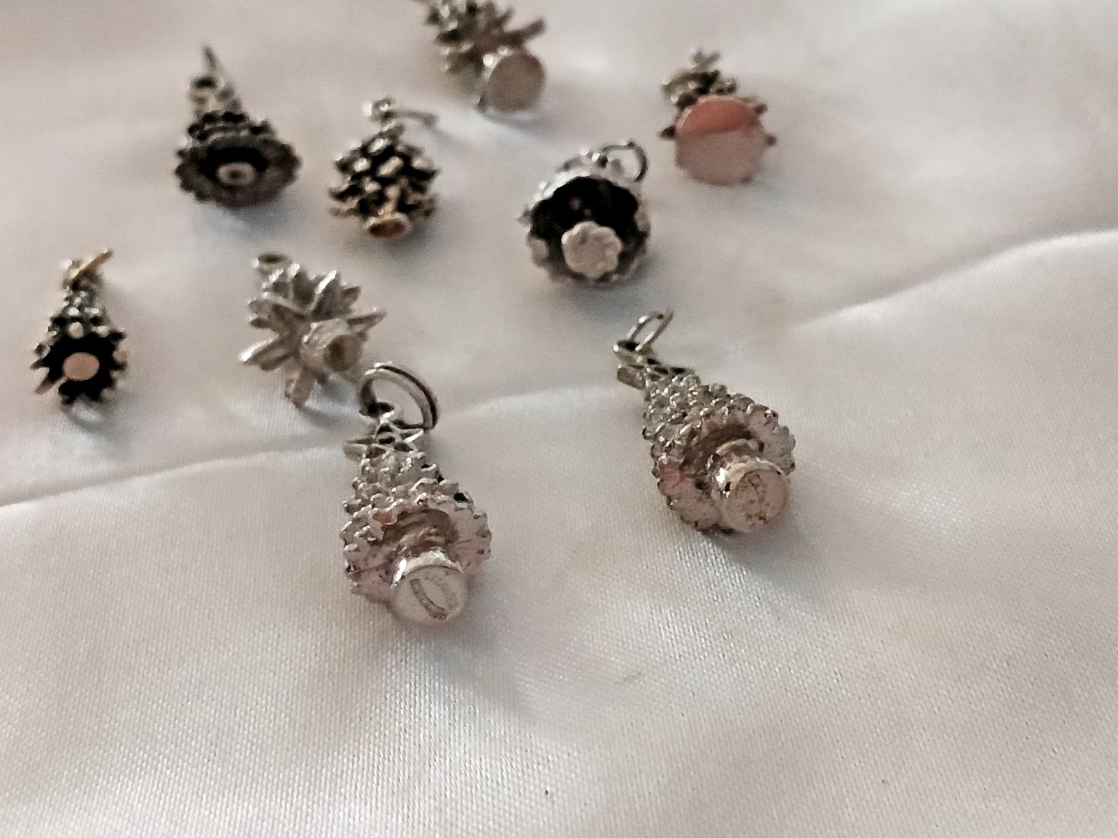 Vintage Lot of 9 Christmas Tree Pendants Charms 2 Sterling