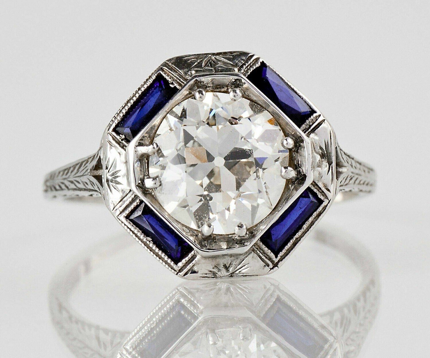 Art Deco Vintage Style Lab Created Diamond Engagement 14K White Gold Finish Ring