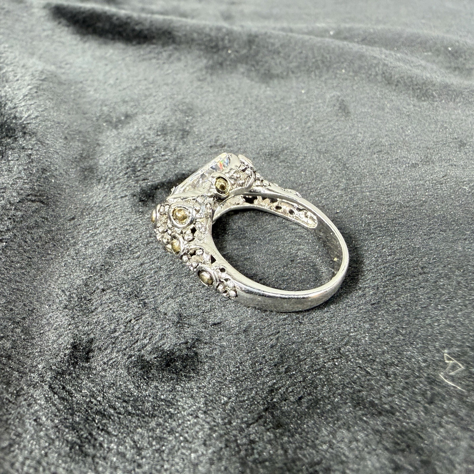Vtg Sterling Silver Ring 8.25 Cubic Zirconia Medieval High End Jewelry Old Money