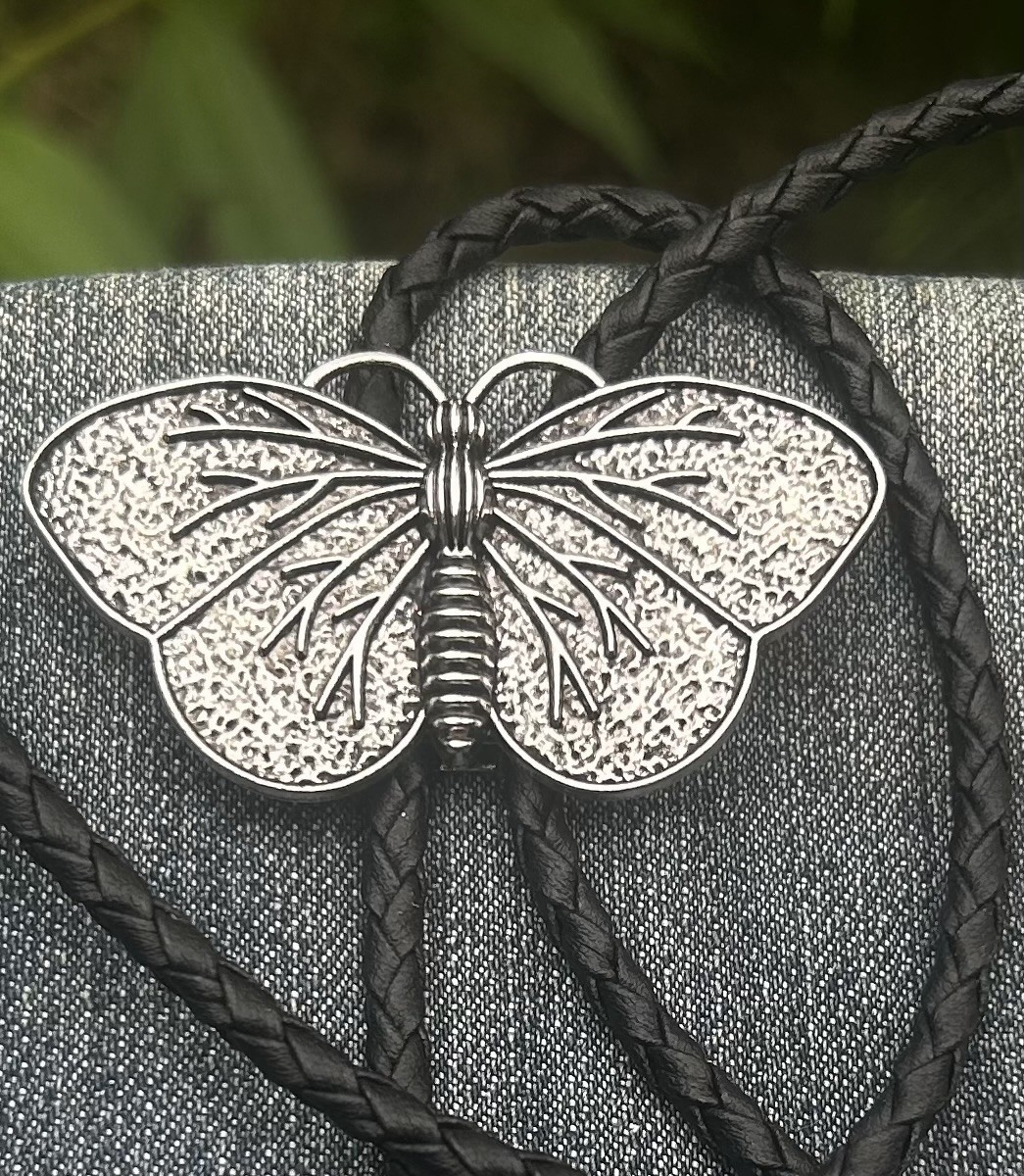 Silver Butterfly Bolo Tie Leather Cord FREE SHIPPING