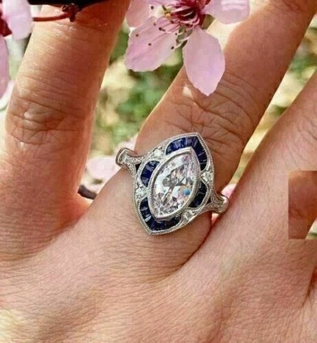3.15Ct Art Deco Style Lab Created Diamond Anniversary 14K White Gold Finish Ring