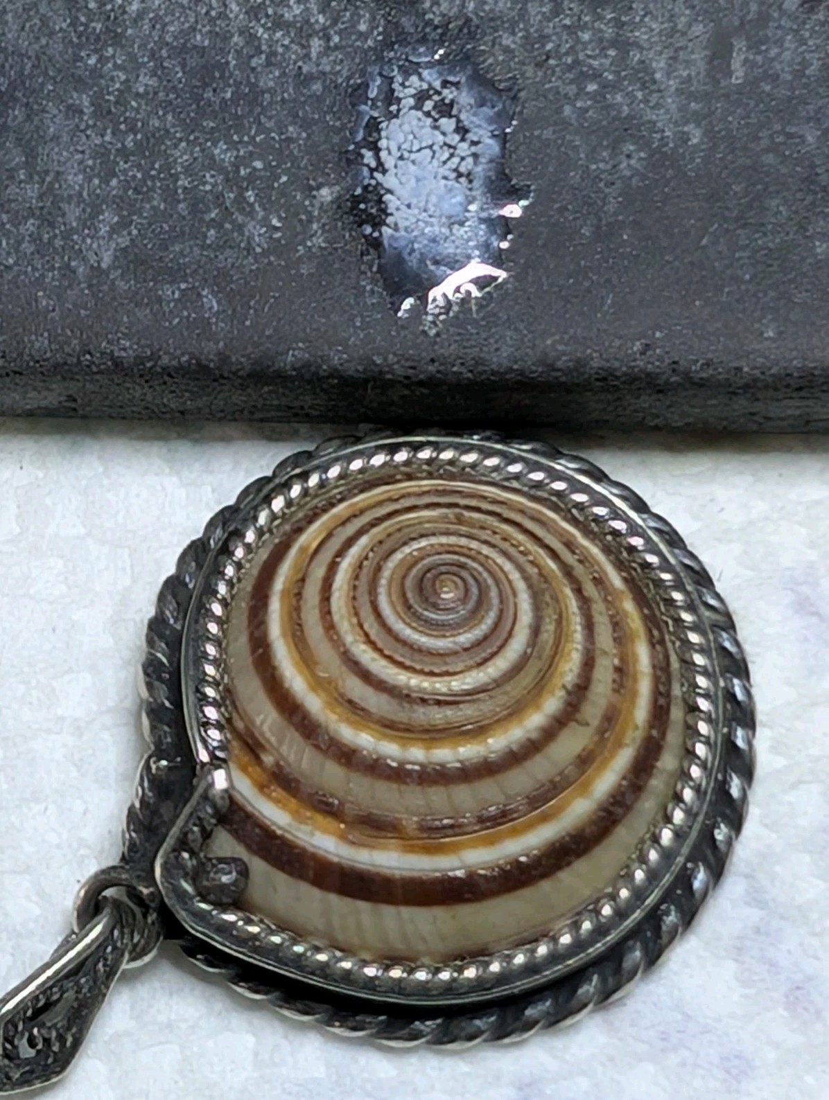 Vtg 925 Sterling Silver Sundial Seashell Pendant Necklace 18″ Italian Rope Chain