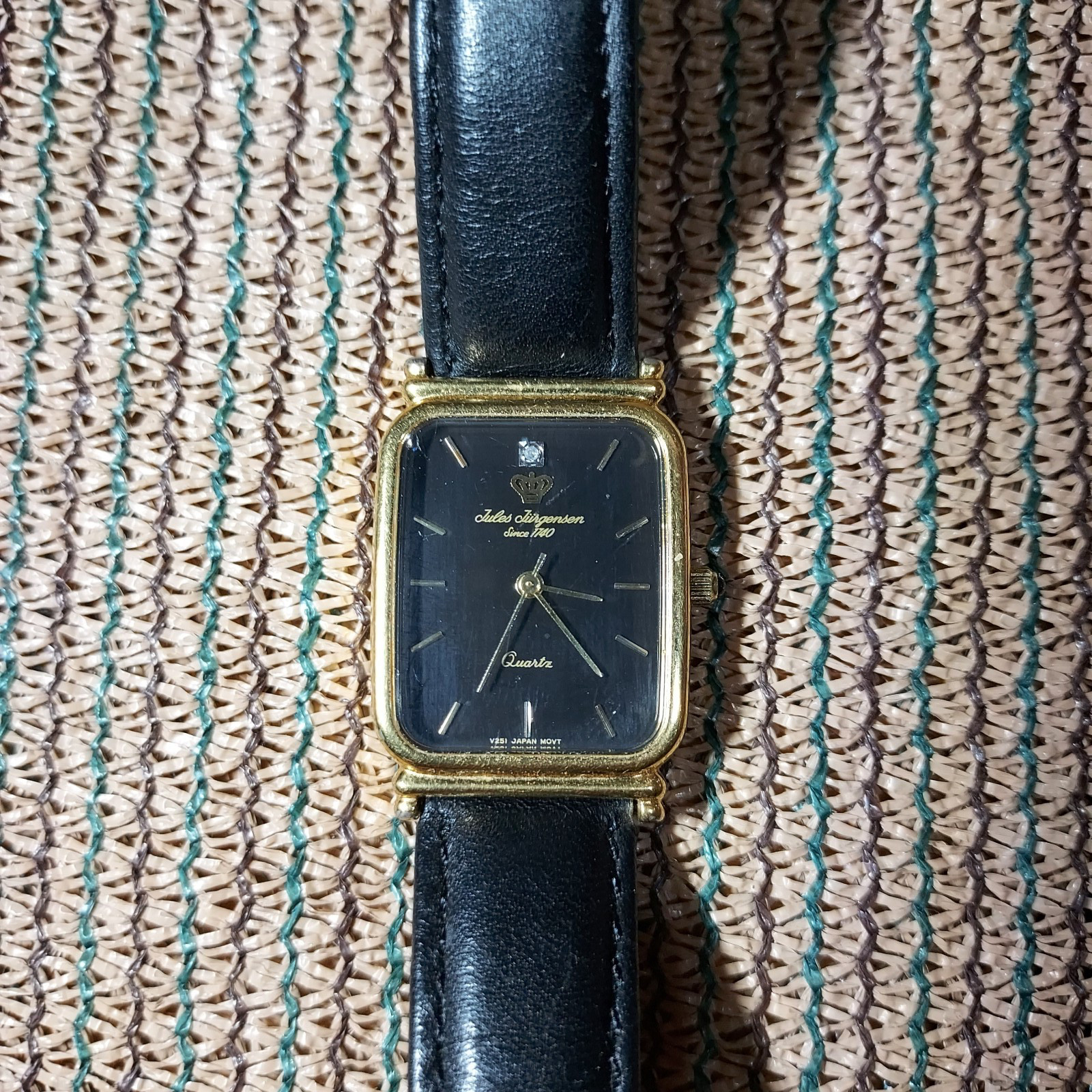 Vintage Jules Jurgensen Quartz Men’s Wrist Watch Black Diamond – Needs Battery