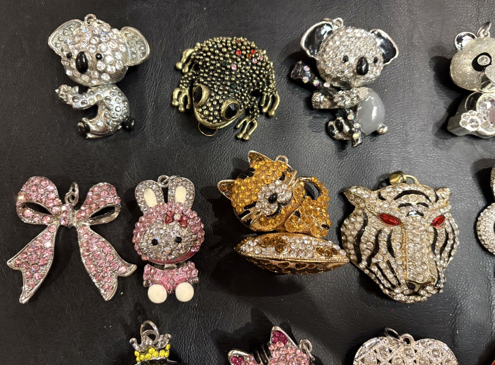 Rhinestone Lot Some Articulated Moveable Cat Tiger Owl Bird Koala Bear Pendants
