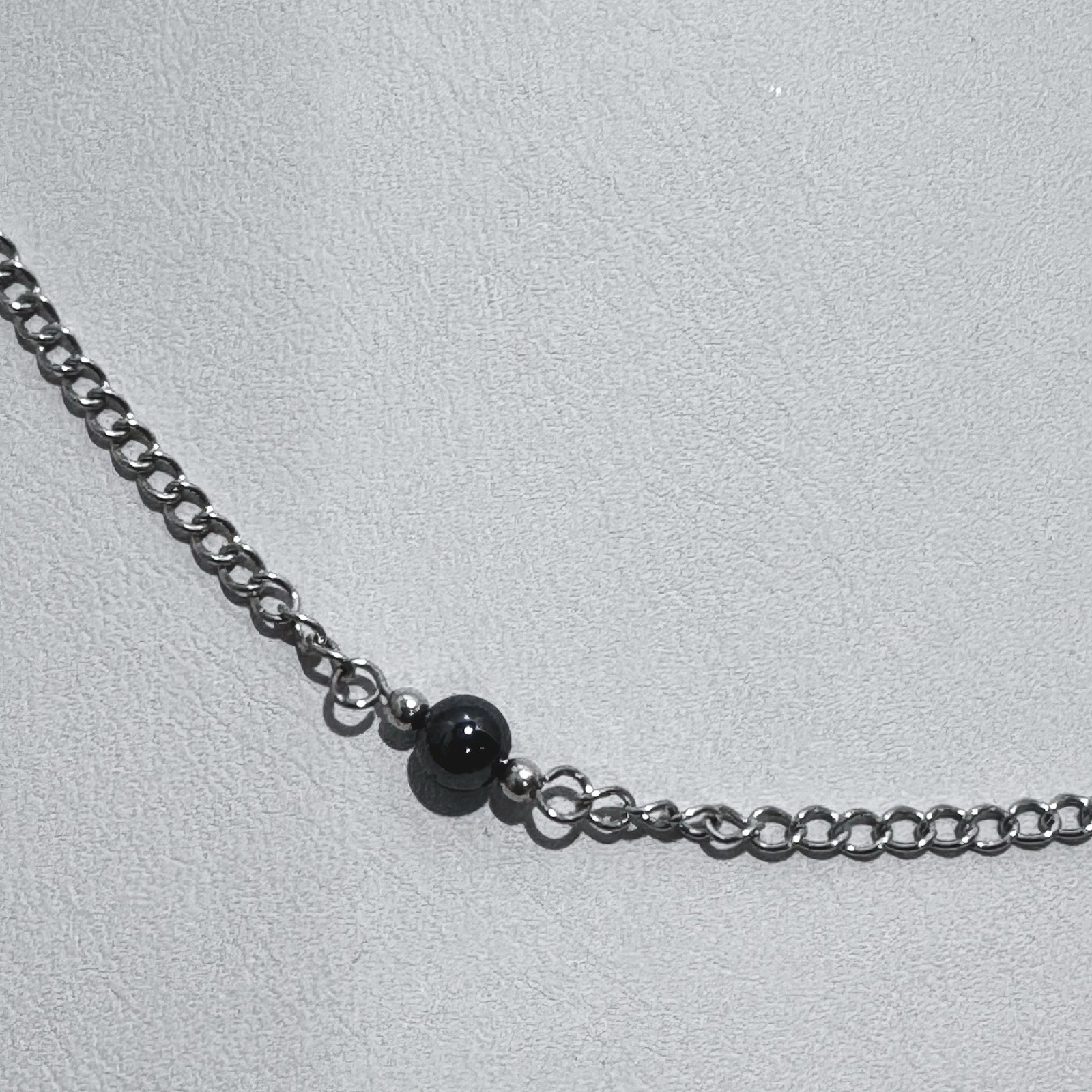 VINTAGE Sterling Silver & Hematite Bead Necklace 16” 925 Station Necklace 1990s