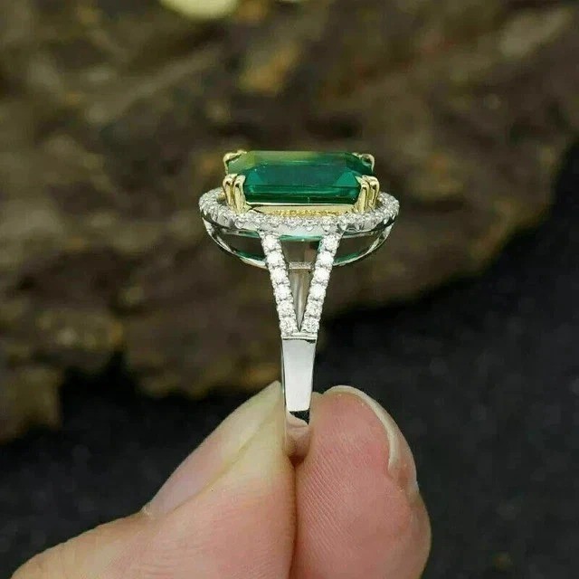 3.2Ct Emerald Cut Lab Created Emerald & Diamond Wedding 14K White Gold FN Ring