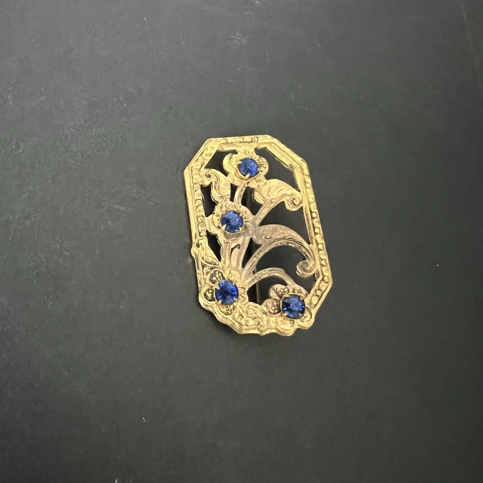 Art Deco Rectangle Floral Openwork Flower Brooch Rhinestones Antique Vtg Old Pin