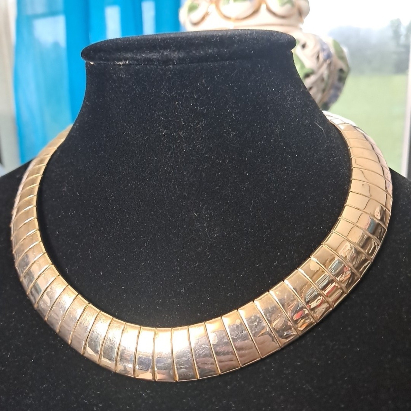 Vintage Cleopatra Style Bar Link Flexible Collar Necklace Choker Gold Tone