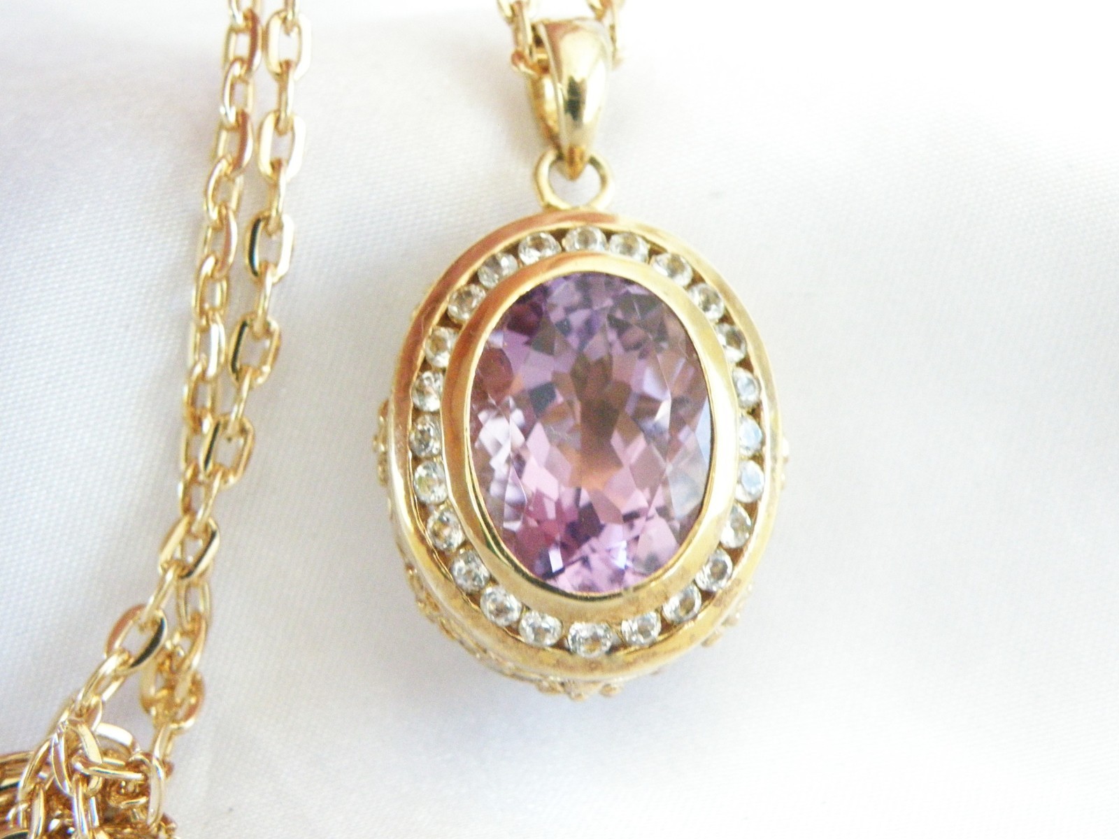 Vintage Sterling Silver 925 Gold on Large Reversible Amethyst Pendant Necklace