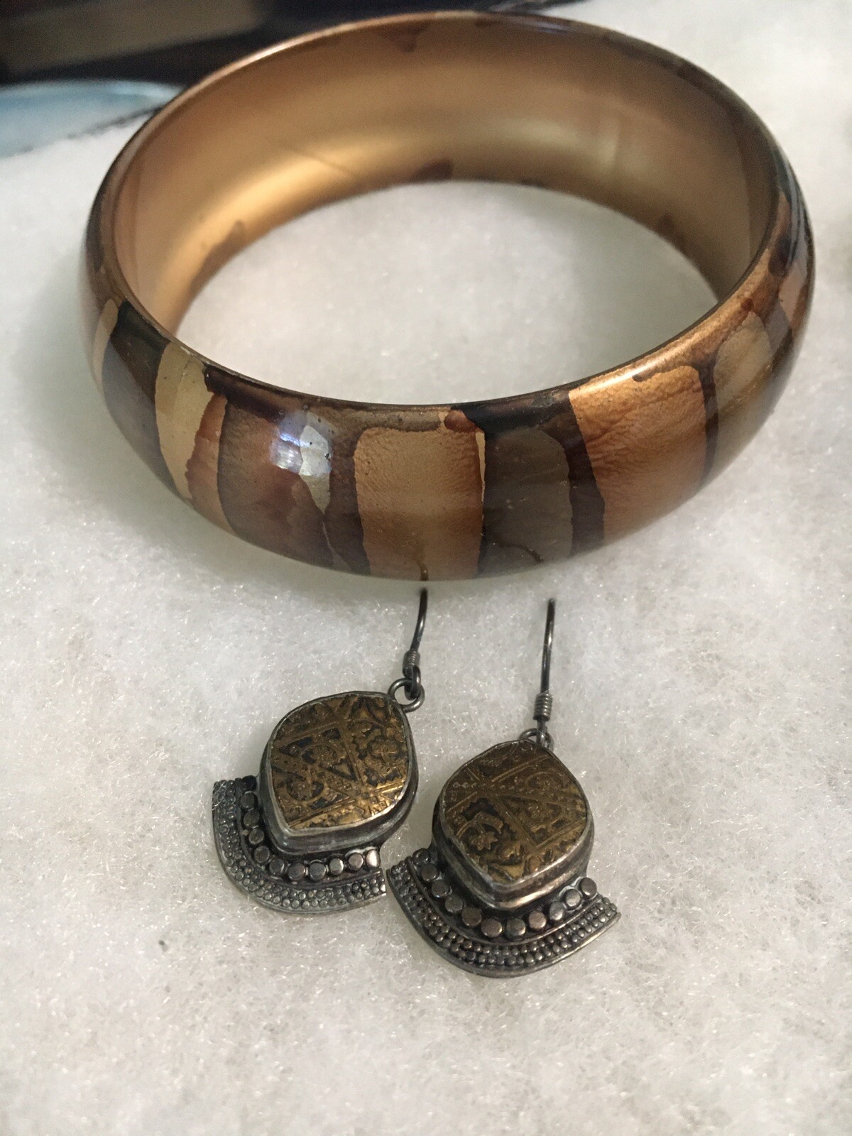 Brown/Bronze Color Set W/ Multiple Strand Necklace, .925 Earrings, See Descrip.