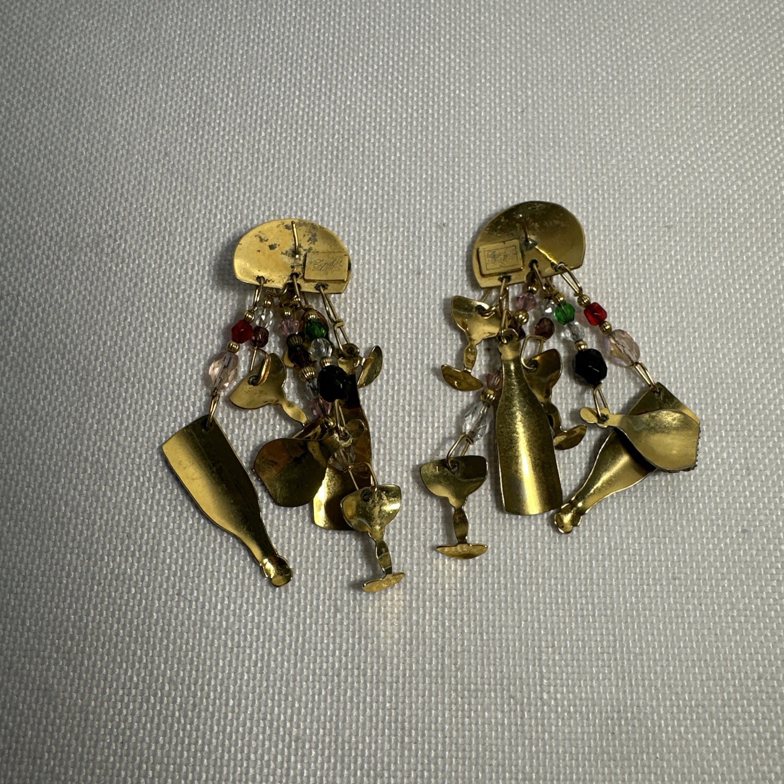 Lunch At The Ritz Wine List Earrings Crystal Enamel Dangle Pierced Ears