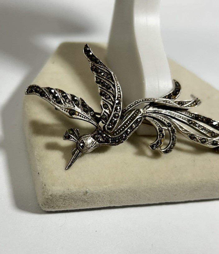 Vintage Peacock Silver Pin Brooch Gem Rhinestones Jewelry Estate Bird