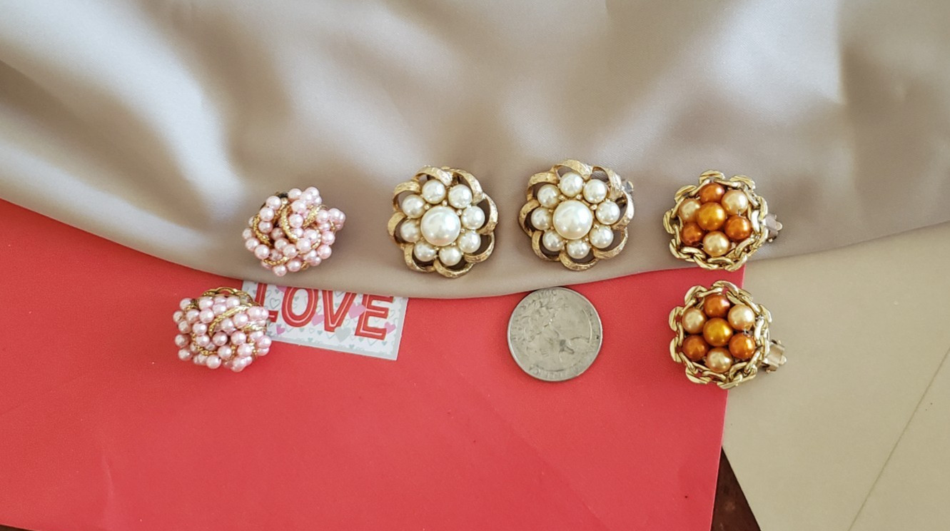 VINTAGE CLIP ON PEARL EARRINGS JAPAN HONG KONG ESTATE 1950 LOT OF 3 PAIR