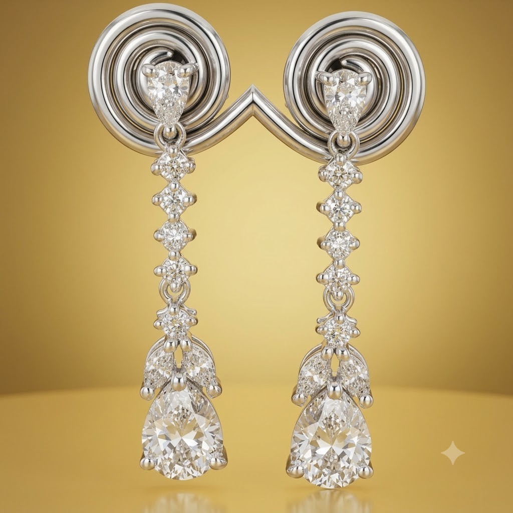 Stylish Rare 4.00 Ct Certified Diamond Dangler Earrings, Free Diamond Studs