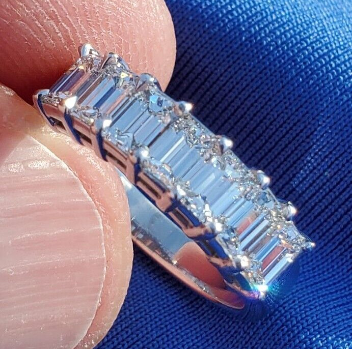 Original EARTH MINED DIAMOND Emerald cut Deco Wedding Band SOLID PLATINUM Ring 6