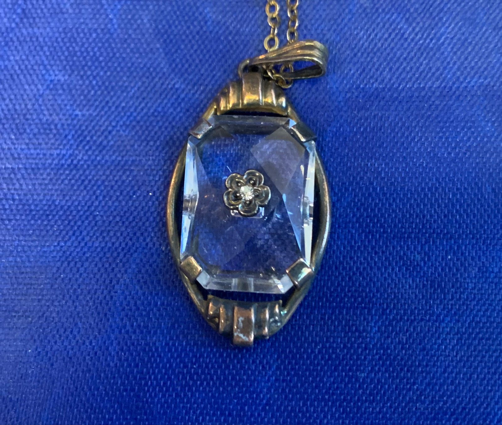 Vtg Gold Filled Necklace 18″ Jewelry Cable Chain Clear Stone Pendant