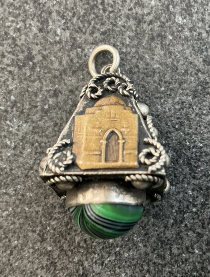 Antique Holy Land Silver & Gilt Pilgrimage Fob Pendant Mosque Pilgrim c 1900