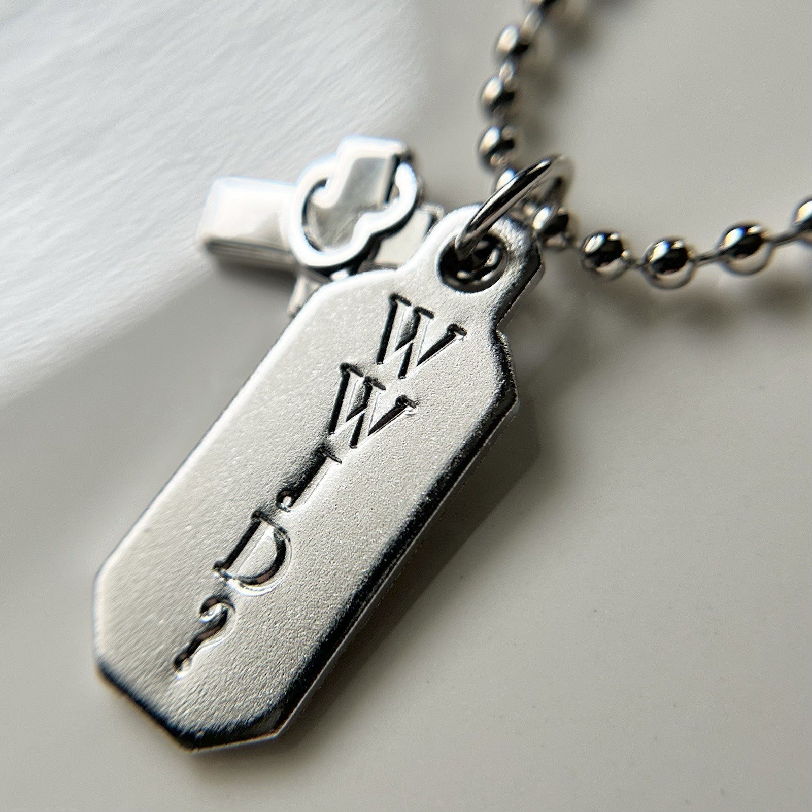 ✝️ WWJD Christian Pendant Dog Tag Necklace w Cross Charm What Would Jesus Do?