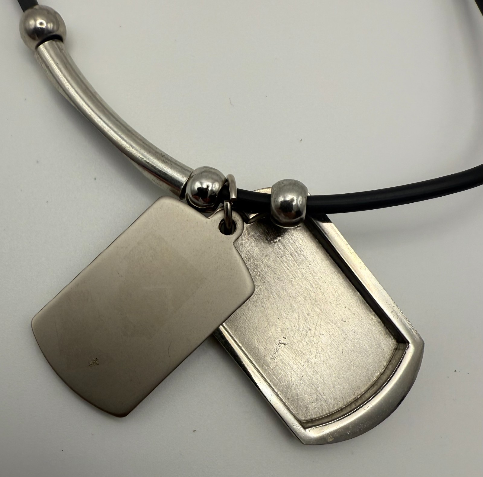 Black Cord Necklace with Silver-Tone Dog Tag Pendant