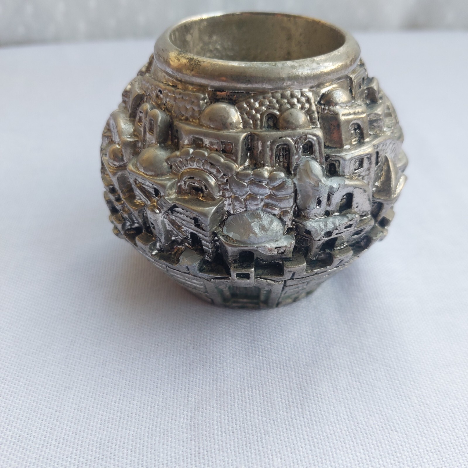 Vintage Jerusalem City Heritage Statue Made of Stone Plated with 925 Silver