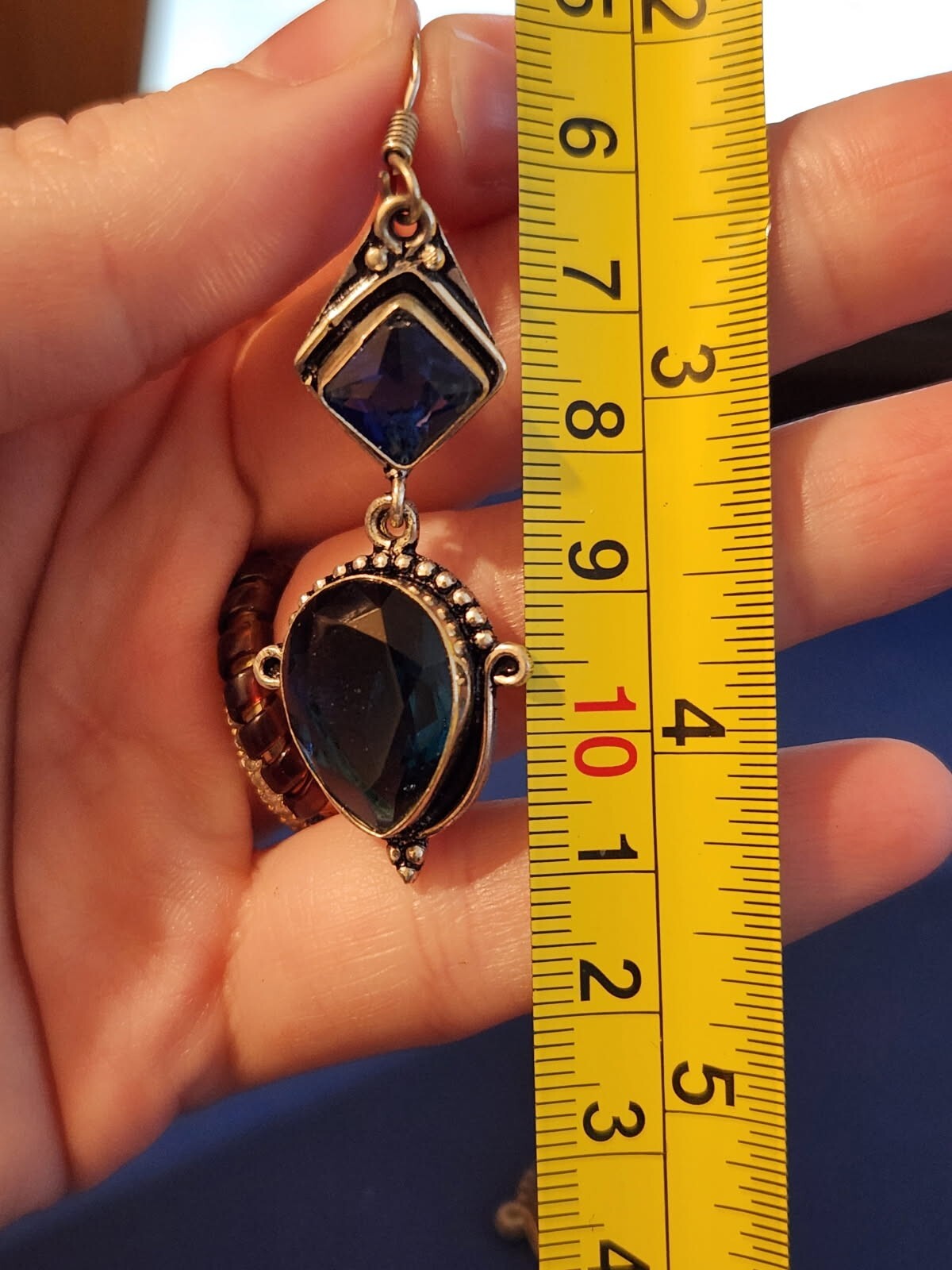 Sterling Silver Blue Stone Dangle Earrings