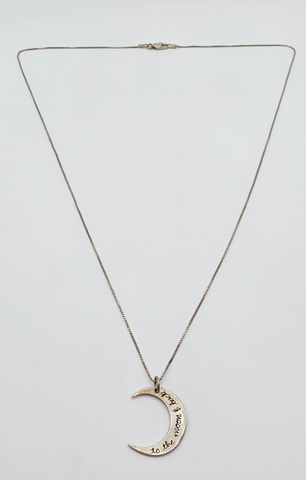 Sterling Silver ” To The Moon and Back” Cresent Moon Pendant on Chain Necklace