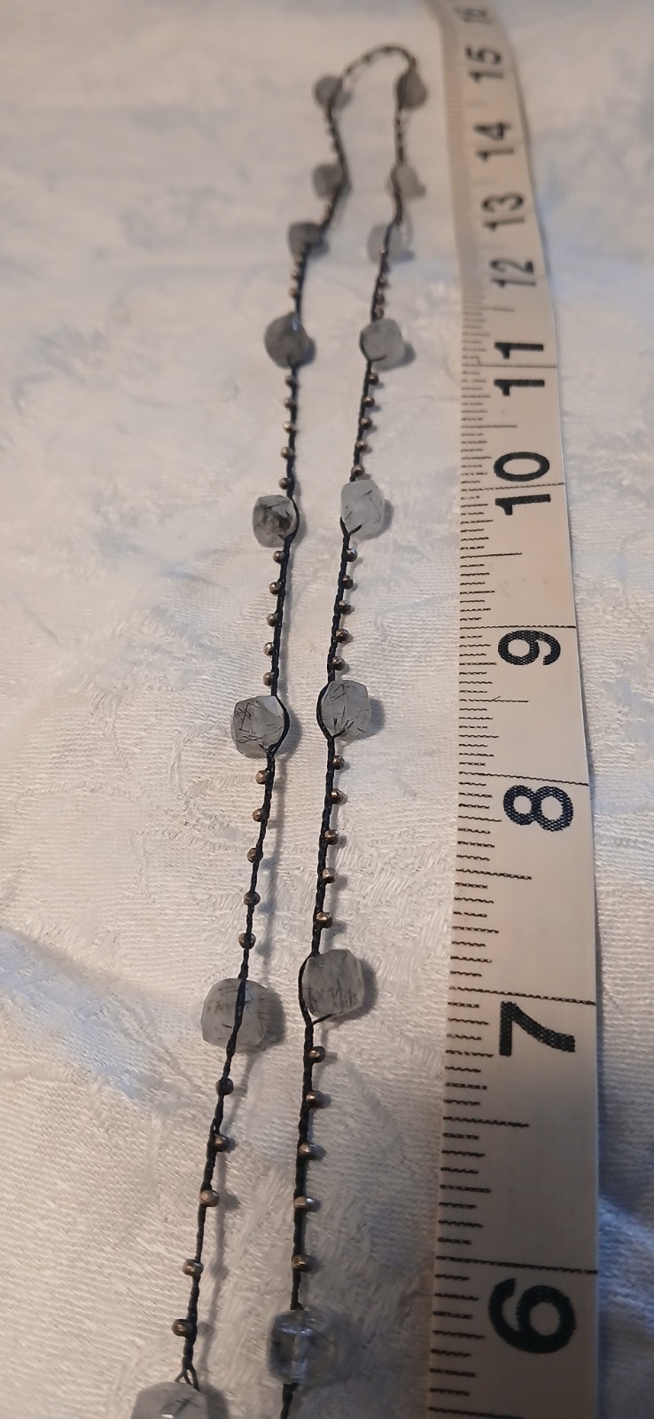 Vintage Quartz 21 Nuggets Necklace, Woven Braid, Golden Bronze Beads, 16″ Toggle