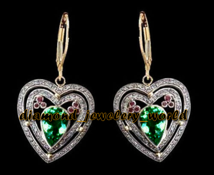 Vintage 2.05ctw Rose Cut Diamond Gemstone Silver Gorgeous Heart Earring Jewelry