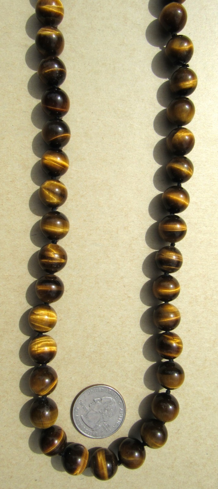 VINTAGE CHINESE EXPORT TIGER’S EYE KNOTTED 1/2″ BEADS NECKLACE 34″ /165 GRAMS