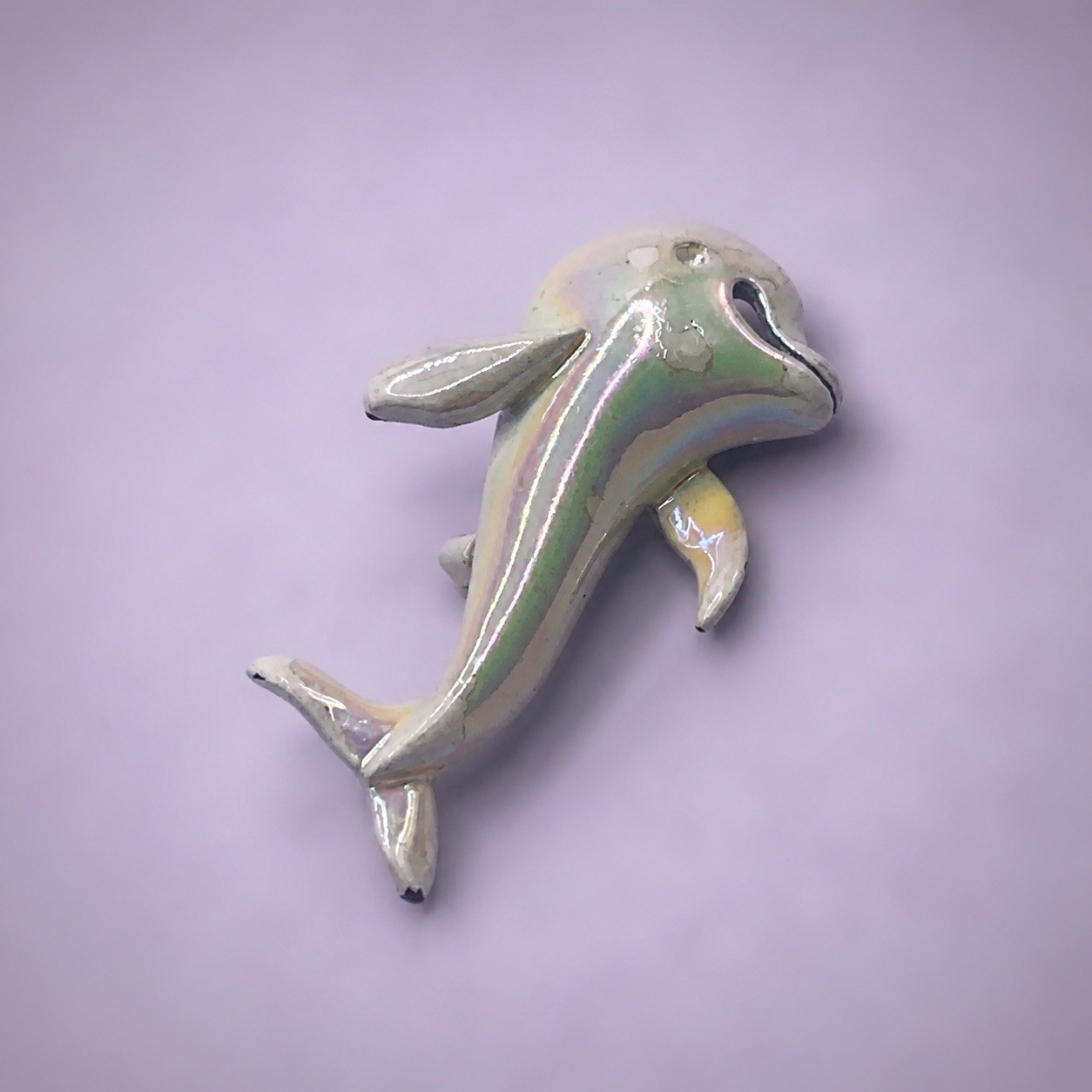 Beluga Whale Brooch Pin Dolphin Iridescent White • Vintage Jewelry