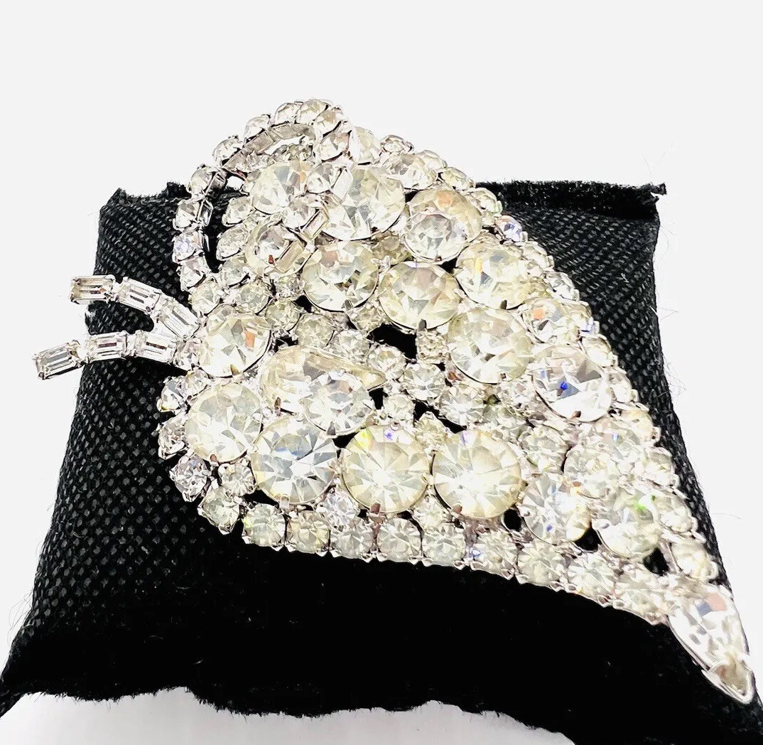 HUGE Sparkling Clear Rhinestone Stylized Fruit Brooch 3 1/4 Inch Vintage Jewelry